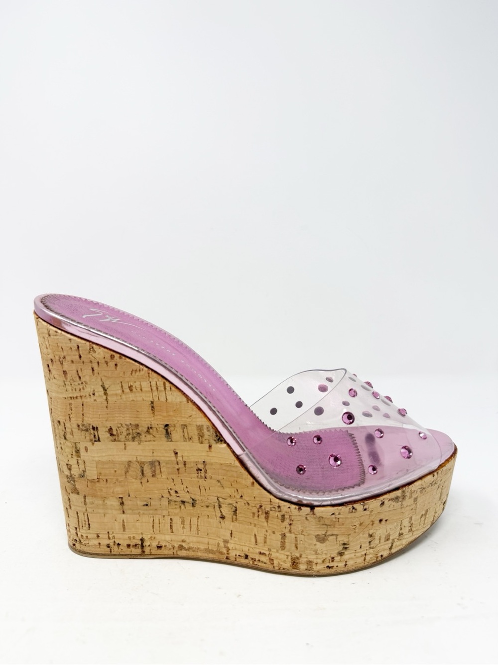 Giuseppe Zanotti Pink Rhinestone Cork Wedge Slide Sandals Womens Size EU 39 - Picture 6 of 12